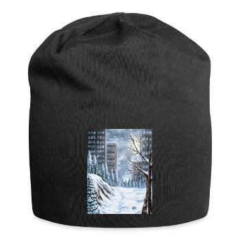 Urbaner Winter unter Wolkenkratzern - Jersey-Beanie - Schwarz - Vorne