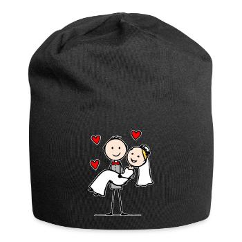 Dessin animé du couple de mariage - Bonnet en jersey - noir - Devant