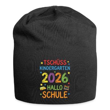 Einschulung 2026 Tschüss Kindergarten Hallo Schule - Jersey-Beanie - Schwarz - Vorne