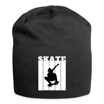 Skateboard Silhouette Skater Geschenk Cooles Shirt - Jersey-Beanie - Schwarz - Vorne