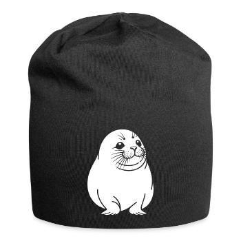 Moppelige Robbe One Line Tiermotiv - Jersey-Beanie - Schwarz - Vorne