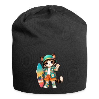 Kawaii tropical surfer cat - Jersey Beanie - black - Front