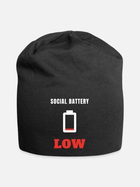 Social Battery Low - Introvert Spruch Statement - Jersey-Beanie - Schwarz