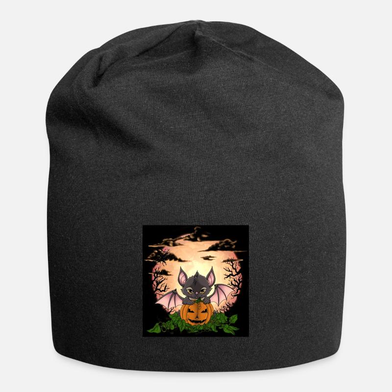 Bat before the full moon on Halloween - Jersey Beanie - black
