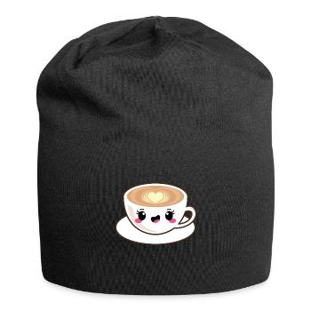 Café cappuccino kawaii - Bonnet en jersey - noir - Devant