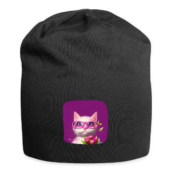 Chat dans des lunettes tendant des fleurs - Bonnet en jersey - noir - Devant