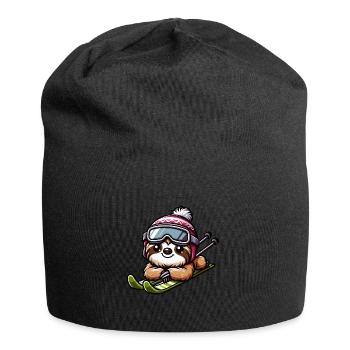 Sloth Skier Winter Vacation Sports - Jersey Beanie - black - Front