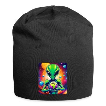 Cool alien avec une planète dans ses mains - Bonnet en jersey - noir - Devant