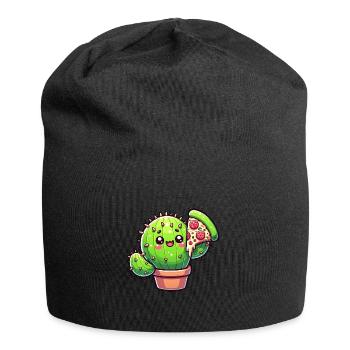 Cute Cactus with Pizza Cartoon - Jersey Beanie - black - Front