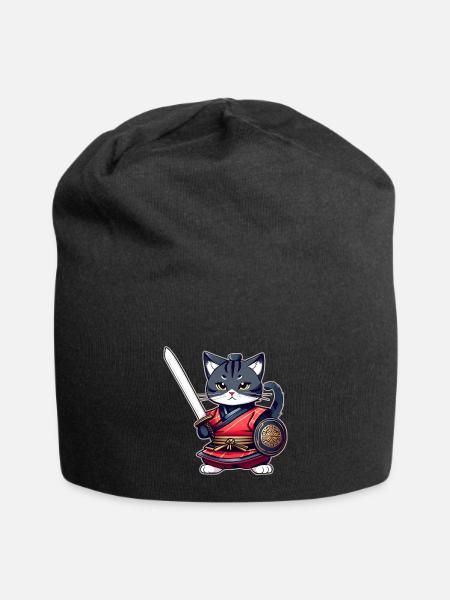 Niedliche Samurai Katze - Jersey-Beanie - Schwarz
