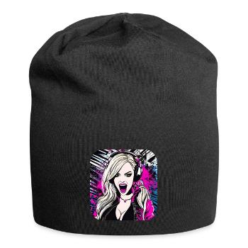 Coole Musik Girl mit Kopfhörer in Pink Rock Pop - Jersey-Beanie - Schwarz - Vorne