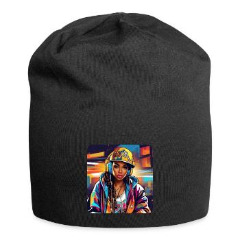Cooles Girl mit Kopfhörer Graffiti Hip Hop Musik - Jersey-Beanie - Schwarz - Vorne