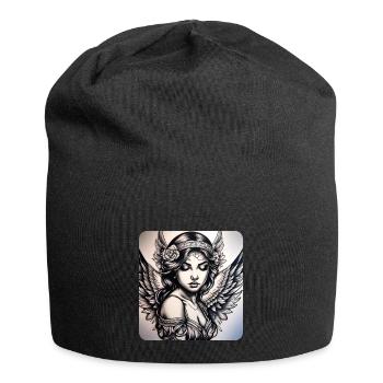 Cute angel with flowers and tattoos - Jersey Beanie - black - Front