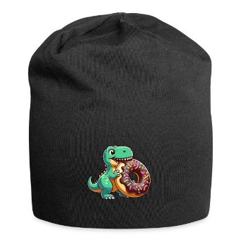 Dino T-Rex Schokoladendonut Süßigkeiten Nachtisch - Jersey-Beanie - Schwarz - Vorne