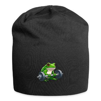 Strong frog while lifting weights - Jersey Beanie - black - Front