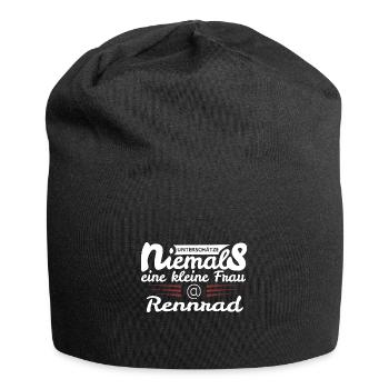 Kleine Frau auf einem Rennrad - Jersey-Beanie - Schwarz - Vorne