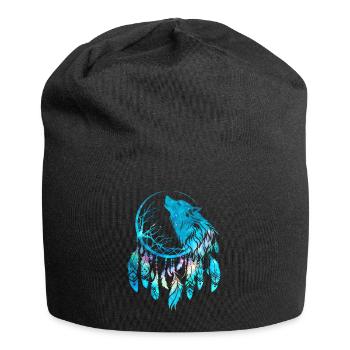 Traumfänger, Wolf, Mond, Natur, Baum, Tribal Stil - Jersey-Beanie - Schwarz - Vorne