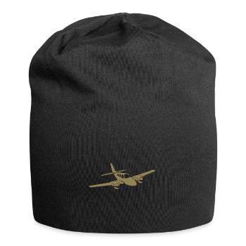 Minimalist propeller plane silhouette - Jersey Beanie - black - Front
