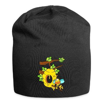 Honeybee with hive on the branch - Jersey Beanie - black - Front