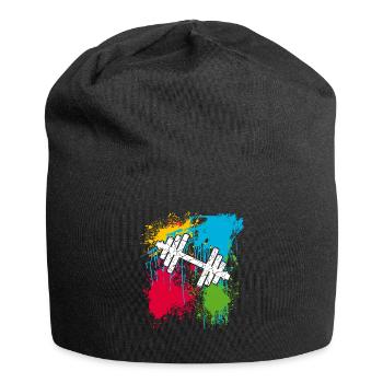 Haltère | Gym | Musculation | Taches de couleur - Bonnet en jersey - noir - Devant