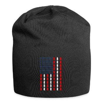 BBQ amerikanische Flagge Schweinefleisch und Gabeln lustiges Barbecue - Jersey-Beanie - Schwarz - Vorne