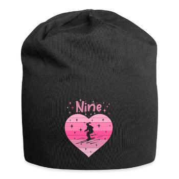 Herz Liebe Hobby Skifahren 9. Geburtstag - Jersey-Beanie - Schwarz - Vorne