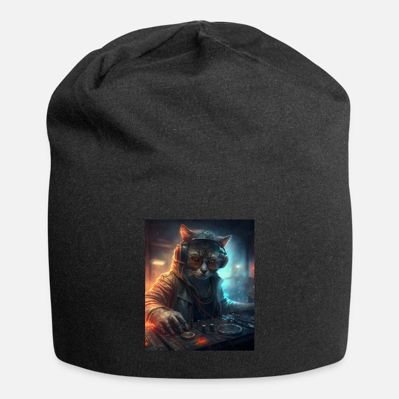 DJ Katze - Jersey-Beanie - Schwarz