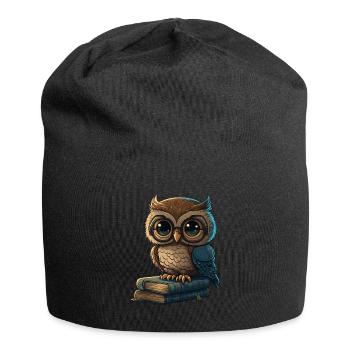 Eule und Bücher - Jersey-Beanie - Schwarz - Vorne