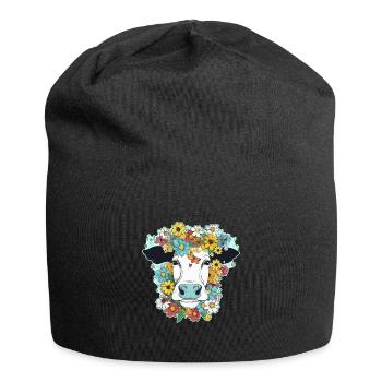 Kuh und Blumen - Jersey-Beanie - Schwarz - Vorne