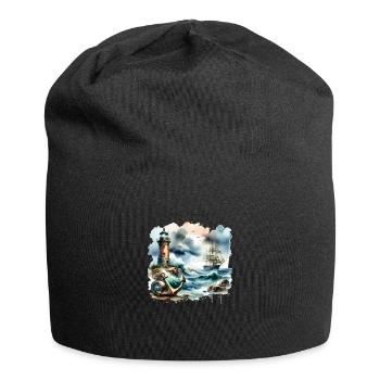 Motif nautique rétro ancre phare navire - Bonnet en jersey - noir - Devant