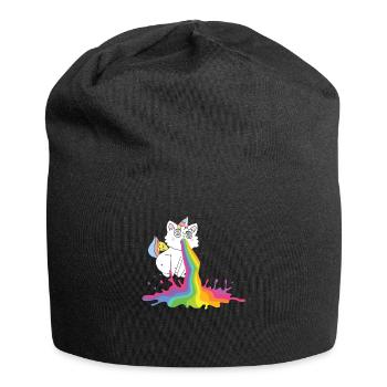 Kotzende Regenbogen Katze - Katzen Geschenk - Jersey-Beanie - Schwarz - Vorne