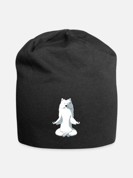 Meditierender JapanSpitz Hund - Jersey-Beanie - Schwarz