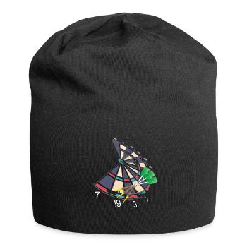 Dartscheibe mit Pfeilen, im Vintage Polygon Design - Jersey-Beanie - Schwarz - Vorne