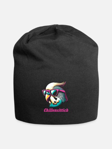 Wellensittich - Jersey-Beanie - Schwarz