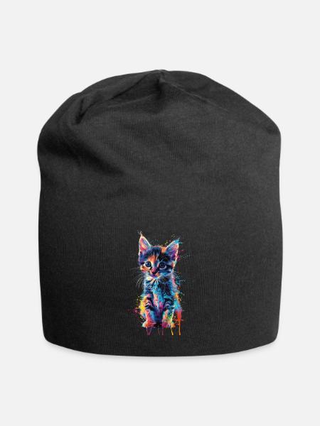 Katze - Jersey-Beanie - Schwarz