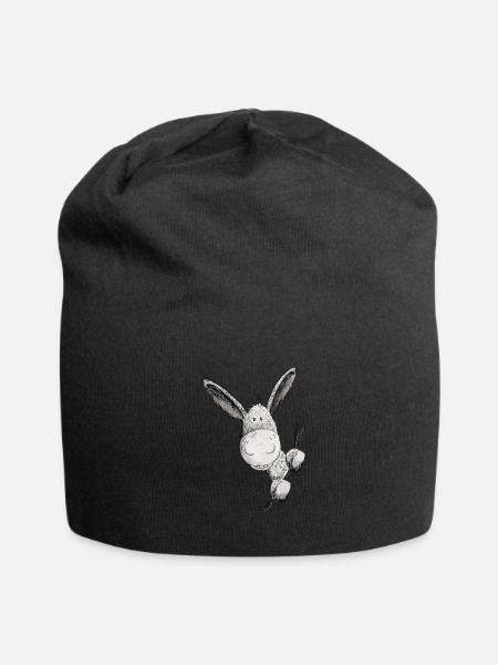Happy Esel I Eselchen I Tiermotiv - Jersey-Beanie - Schwarz