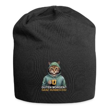 Good morning very thin funny cat - Jersey Beanie - black - Front