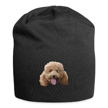 Portrait de caniche, portrait d’animal familier, portrait de crabot - Bonnet en jersey - noir - Devant