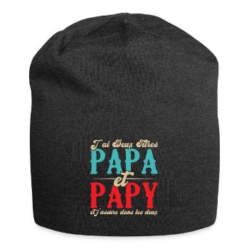 J'ai deux titres papa et papy - Bonnet en jersey - charbon - Devant