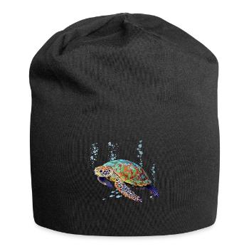Meeresschildkröte, Luftblasen und Fische Abbildung - Jersey-Beanie - Schwarz - Vorne
