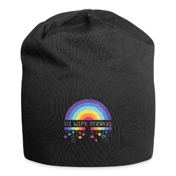 Rainbow Bi Wife Energy Bisexual Pride Rainbow Flag - Jersey Beanie - black - Front