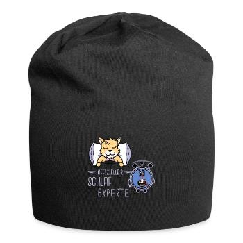 Wecker Getriebe Uhrzeit Katze Bett schlafen müde - Jersey-Beanie - Schwarz - Vorne