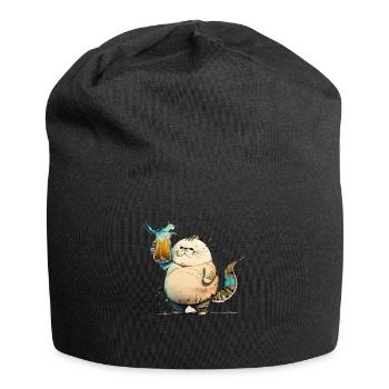 Big funny cat drinks beer - Jersey Beanie - black - Front
