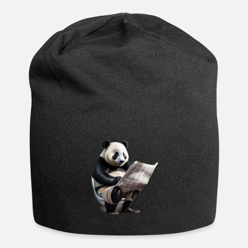 Panda lit un journal sur les toilettes - Bonnet en jersey - noir