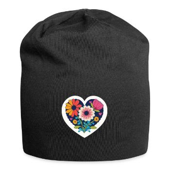 Liebe - Blumen - Herz - Jersey-Beanie - Schwarz - Vorne