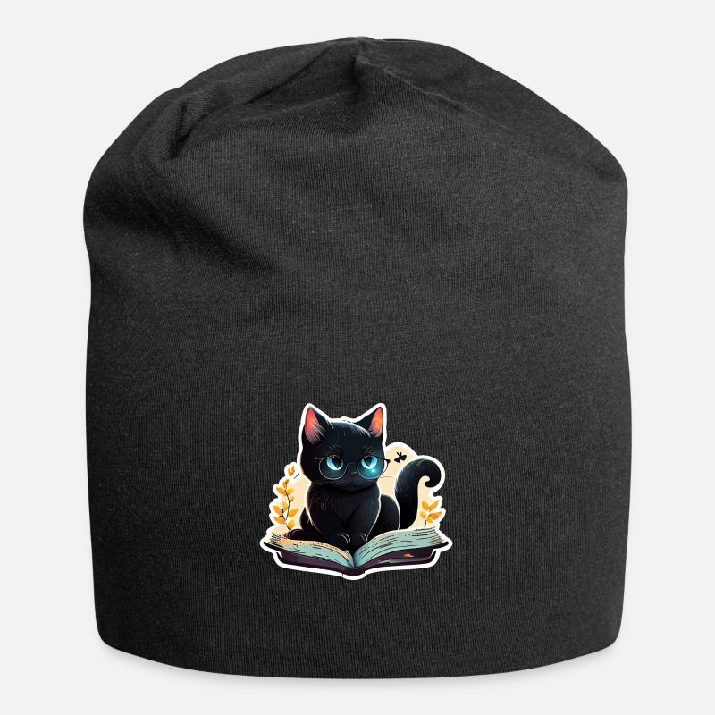 Chat noir mignon - Bonnet en jersey - noir