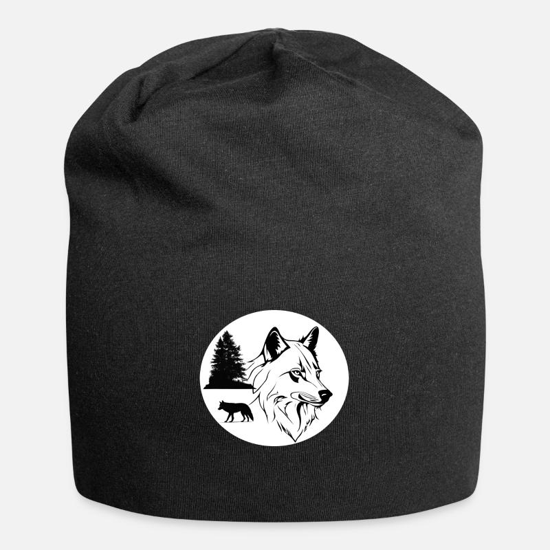 Nordic wolf with fir tree - Jersey Beanie - black