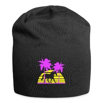 Pferd Reiten Linien Reiter Sonne Palmen Silhouette - Jersey-Beanie - Schwarz - Vorne