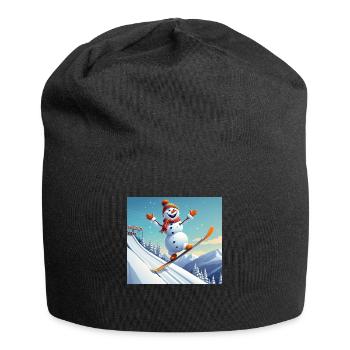 Snowman on Snowboard – Jump into Winter - Jersey Beanie - black - Front