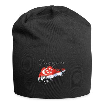 Drapeau de Singapour sur la carte de Singapour EN - Bonnet en jersey - noir - Devant